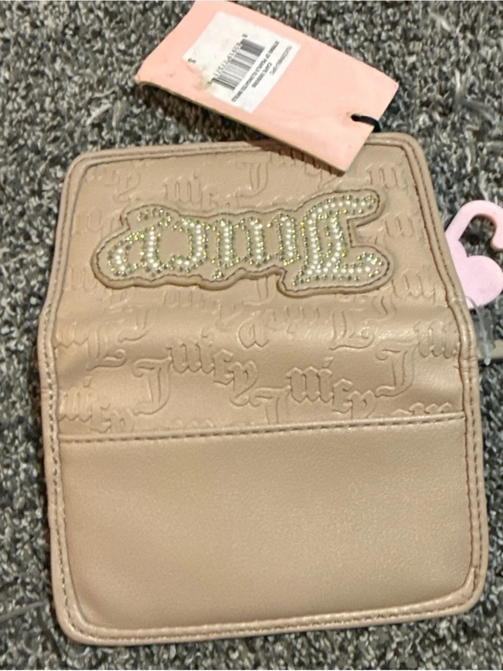 NWT Juicy Couture String Of Pearls Elongated Bifold Wallet Tan Brown